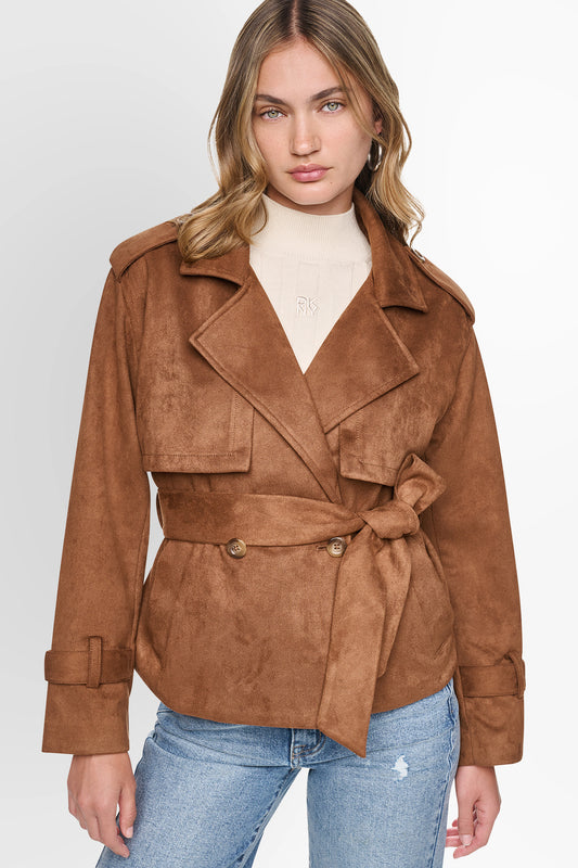 FAUX SUEDE SHORT TRENCH COAT