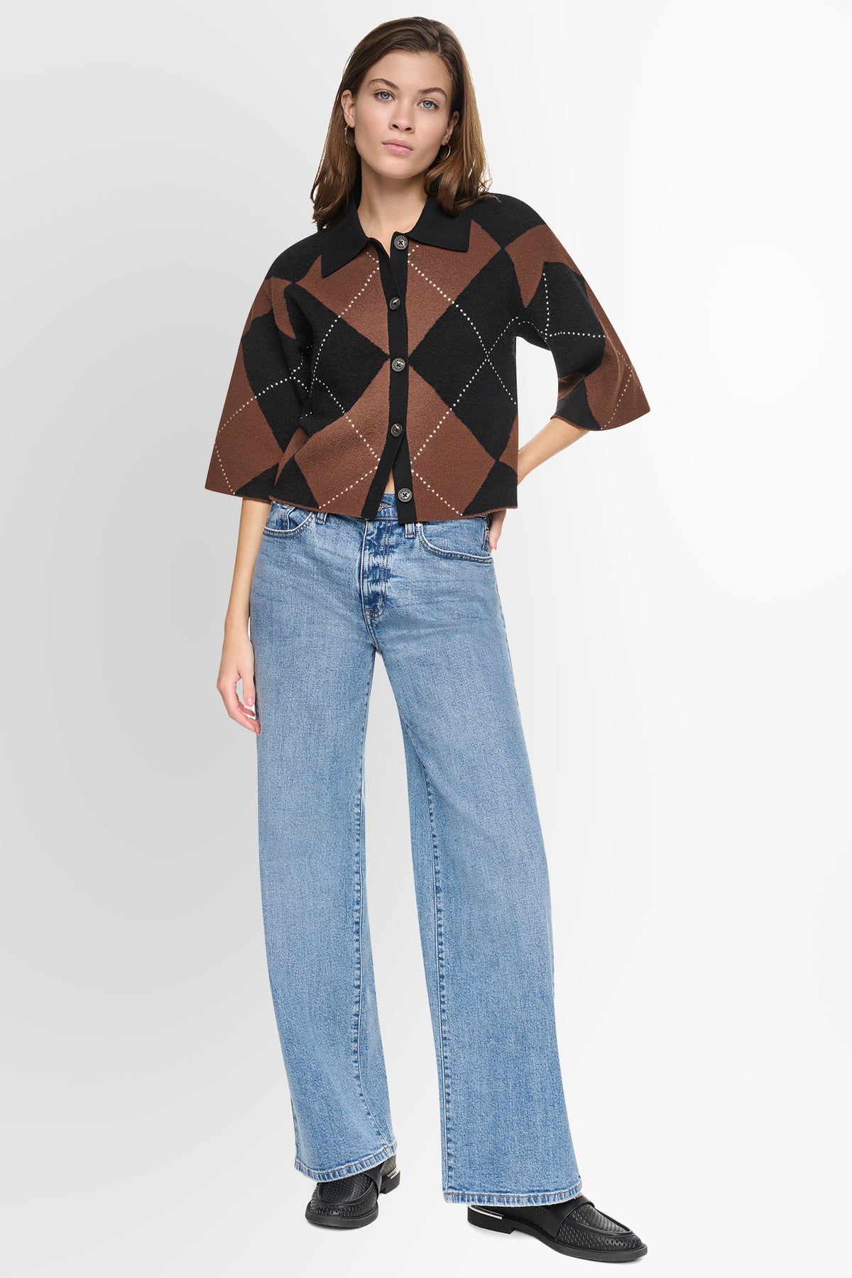 FUZZY ARGYLE CARDIGAN