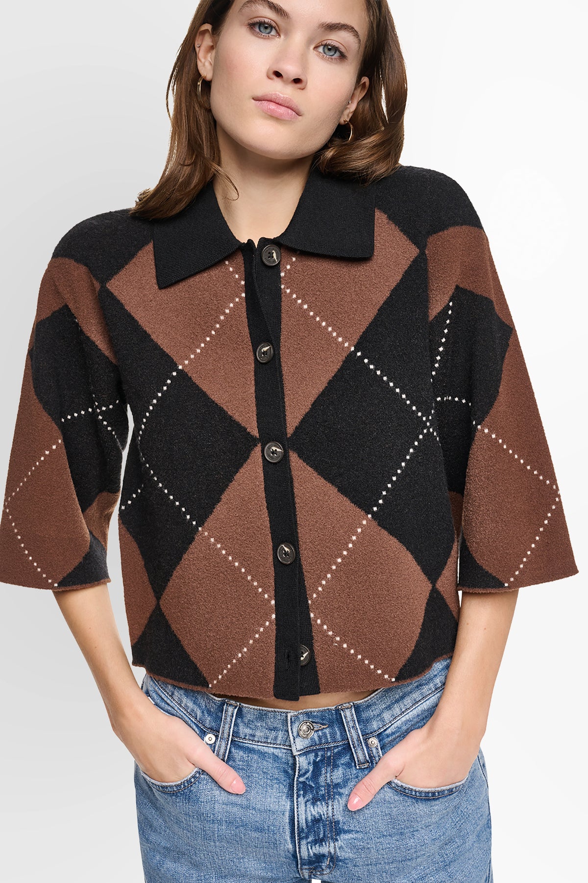 FUZZY ARGYLE CARDIGAN