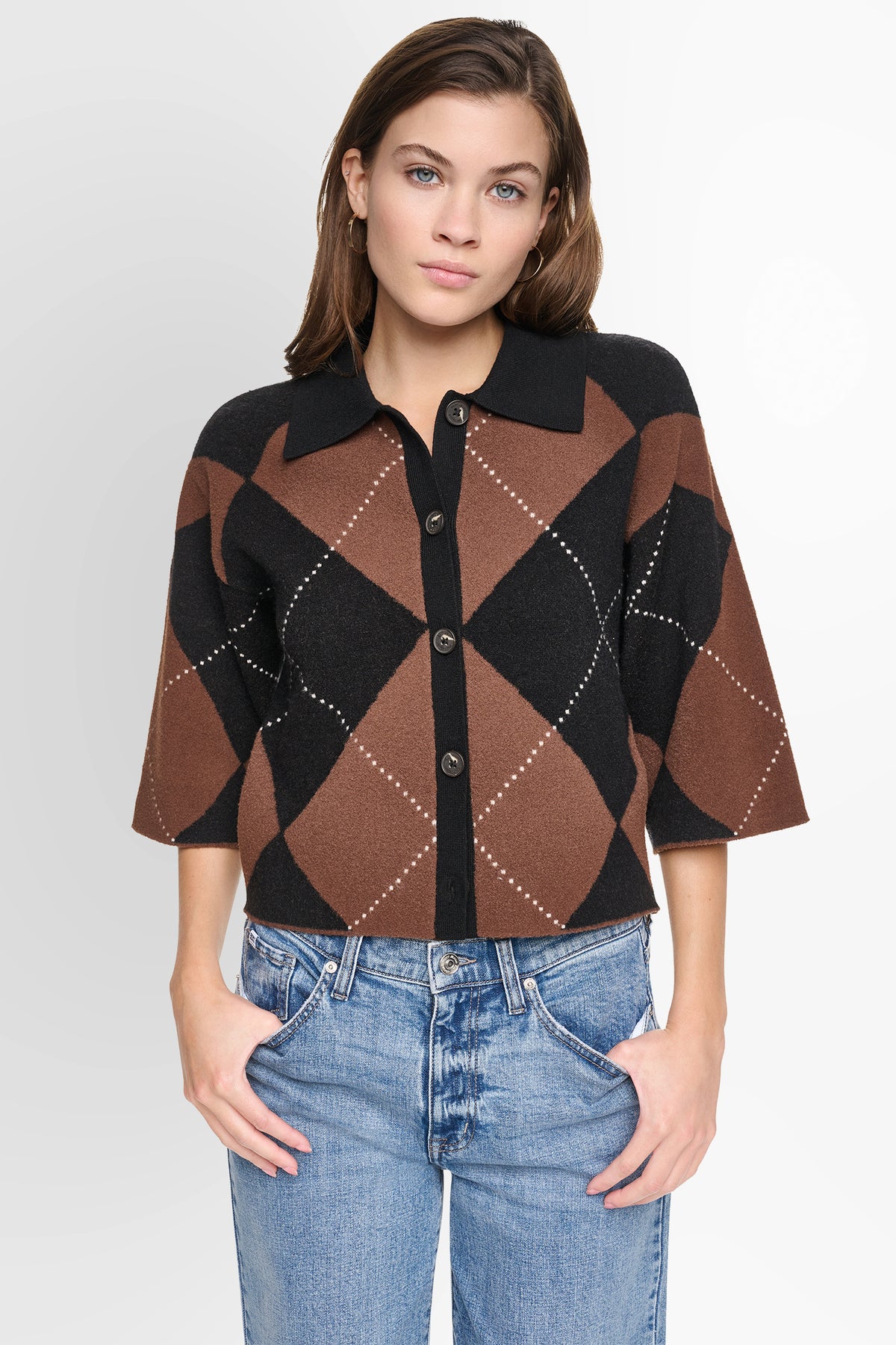 FUZZY ARGYLE CARDIGAN