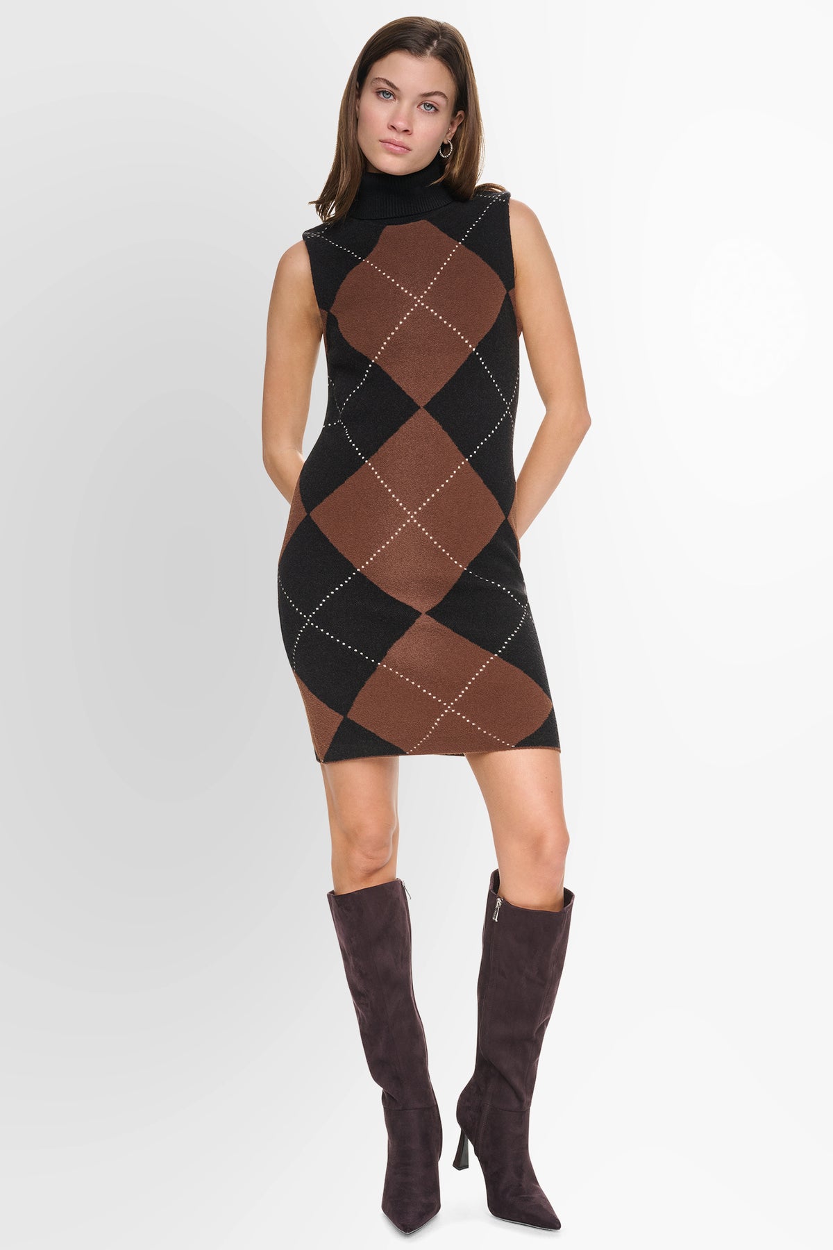 FUZZY ARGYLE SLEEVELESS DRESS