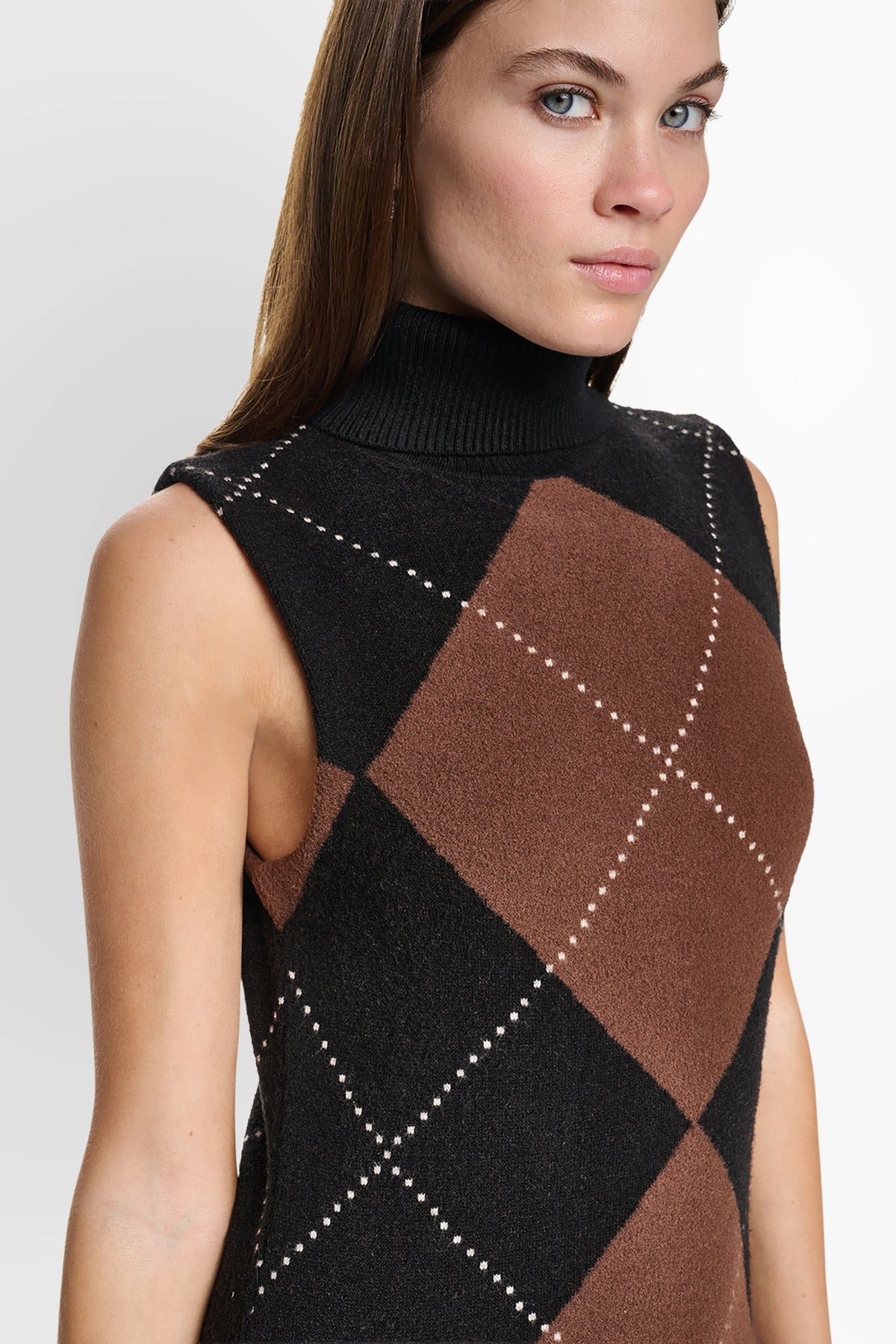 FUZZY ARGYLE SLEEVELESS DRESS