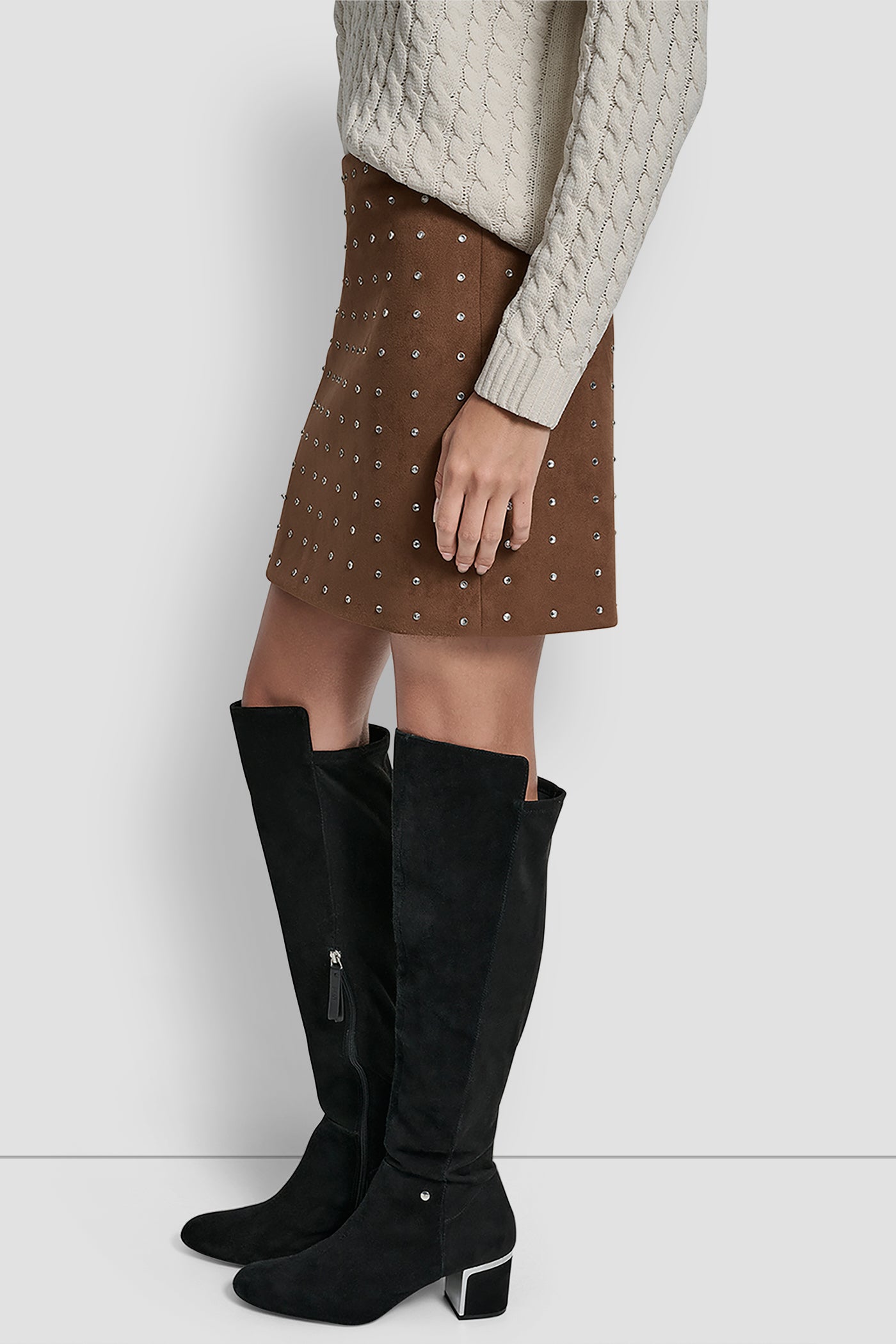 EMBELLISHED FAUX SUEDE SKIRT