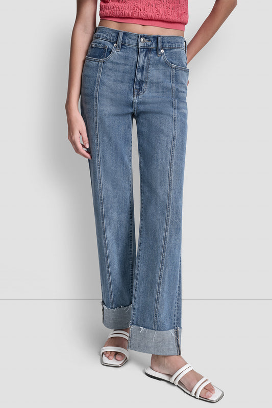 بنطال كلاسيكي بخصر مرتفع وتصميم مُحاك