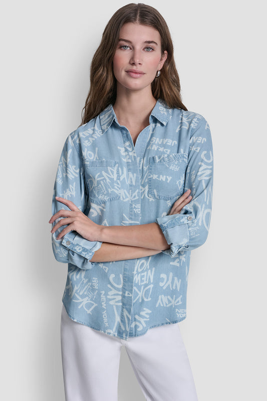 GARMENT DYE  PRINT SHIRT