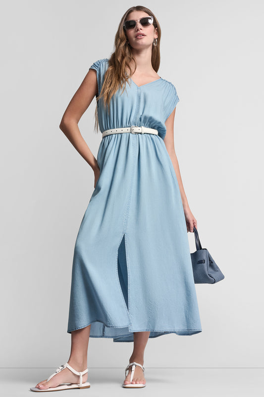 RUCHED SHOULDER SLEEVE DRESS