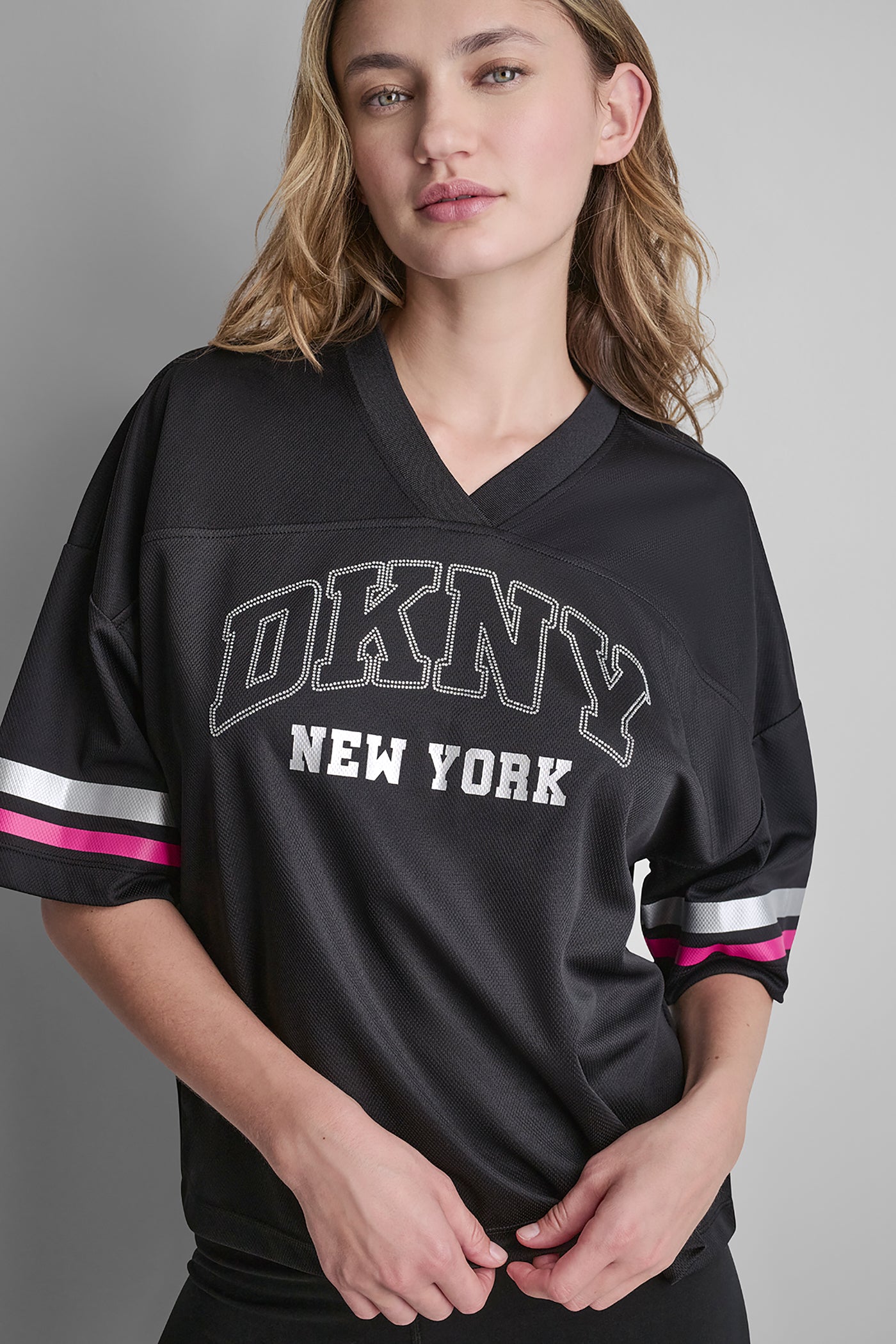 DKNY VARSITY RHINESTONE TOP