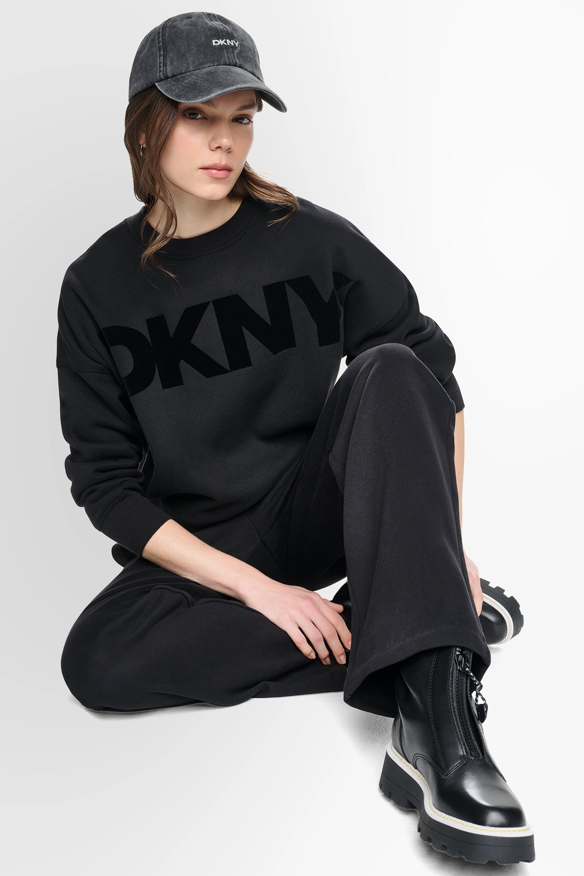 COTTON-BLEND FLOCKED VARSITY LOGO SWEATSHIRT