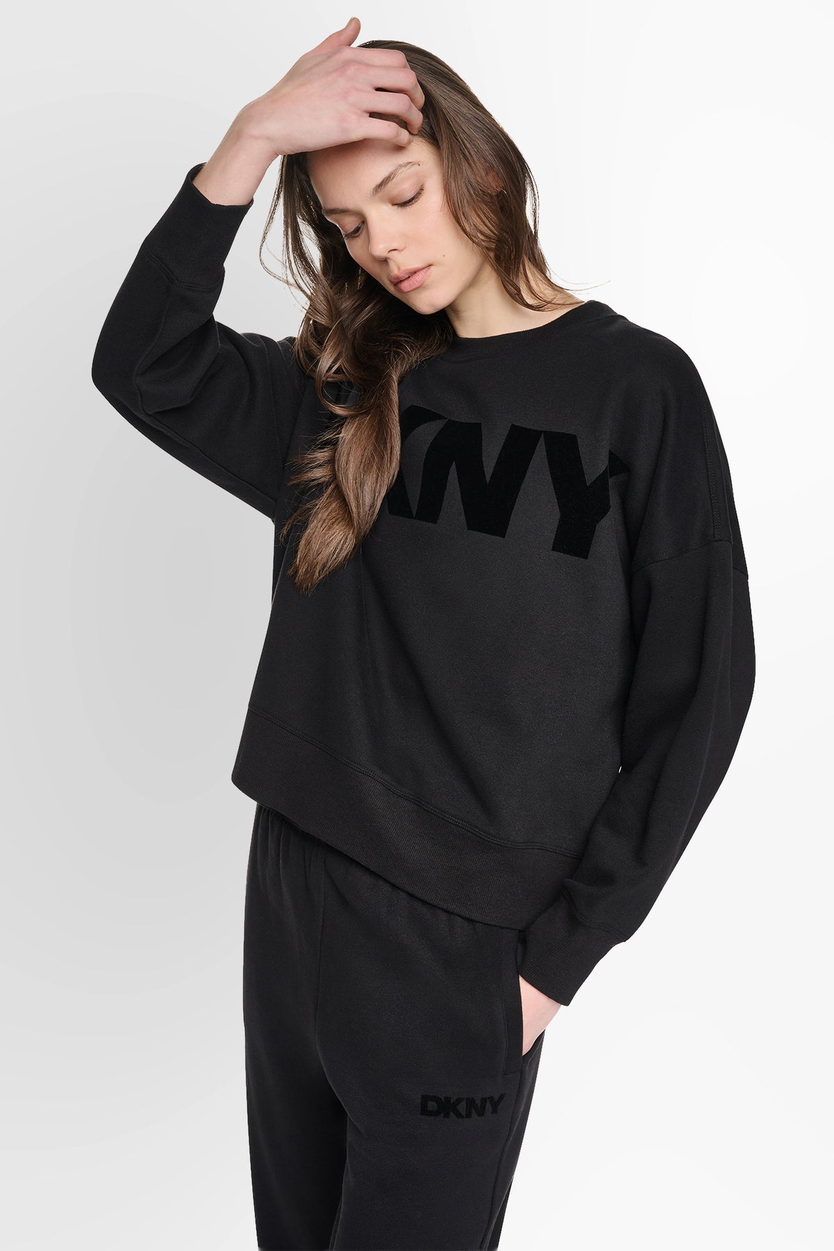 COTTON-BLEND FLOCKED VARSITY LOGO SWEATSHIRT