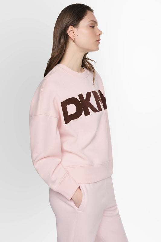 COTTON-BLEND FLOCKED VARSITY LOGO SWEATSHIRT