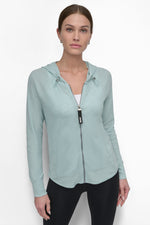 جاكيت بغطاء رأس وسحاب أمامي مع رباط شد