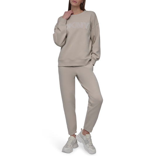VELVET PLUSH EMBROIDERY LOGO LONG LINE PULLOVER
