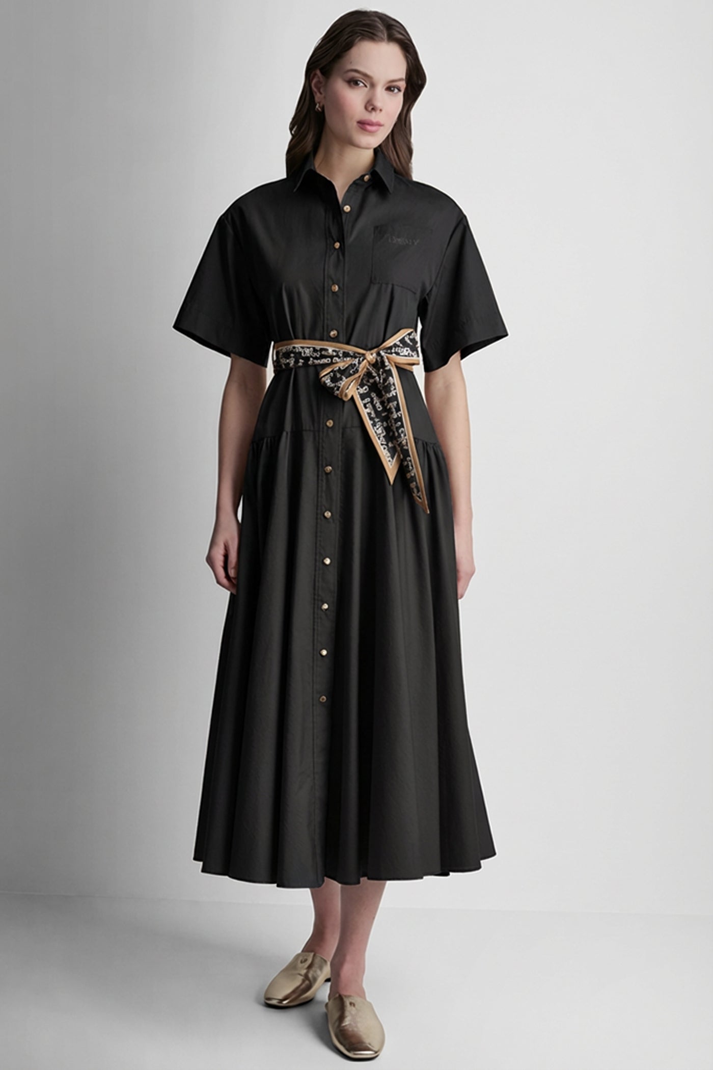 ELBOW SLEEVE BUTTON FRONT DRESS