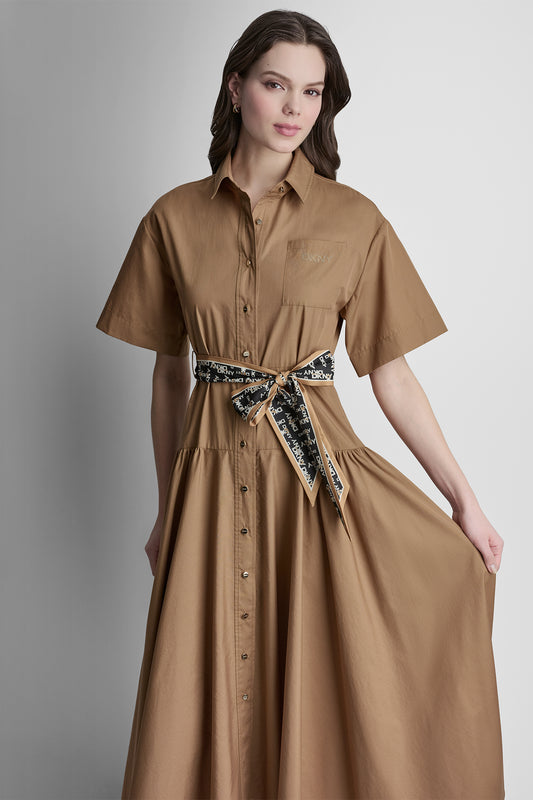 ELBOW SLEEVE BUTTON FRONT DRESS