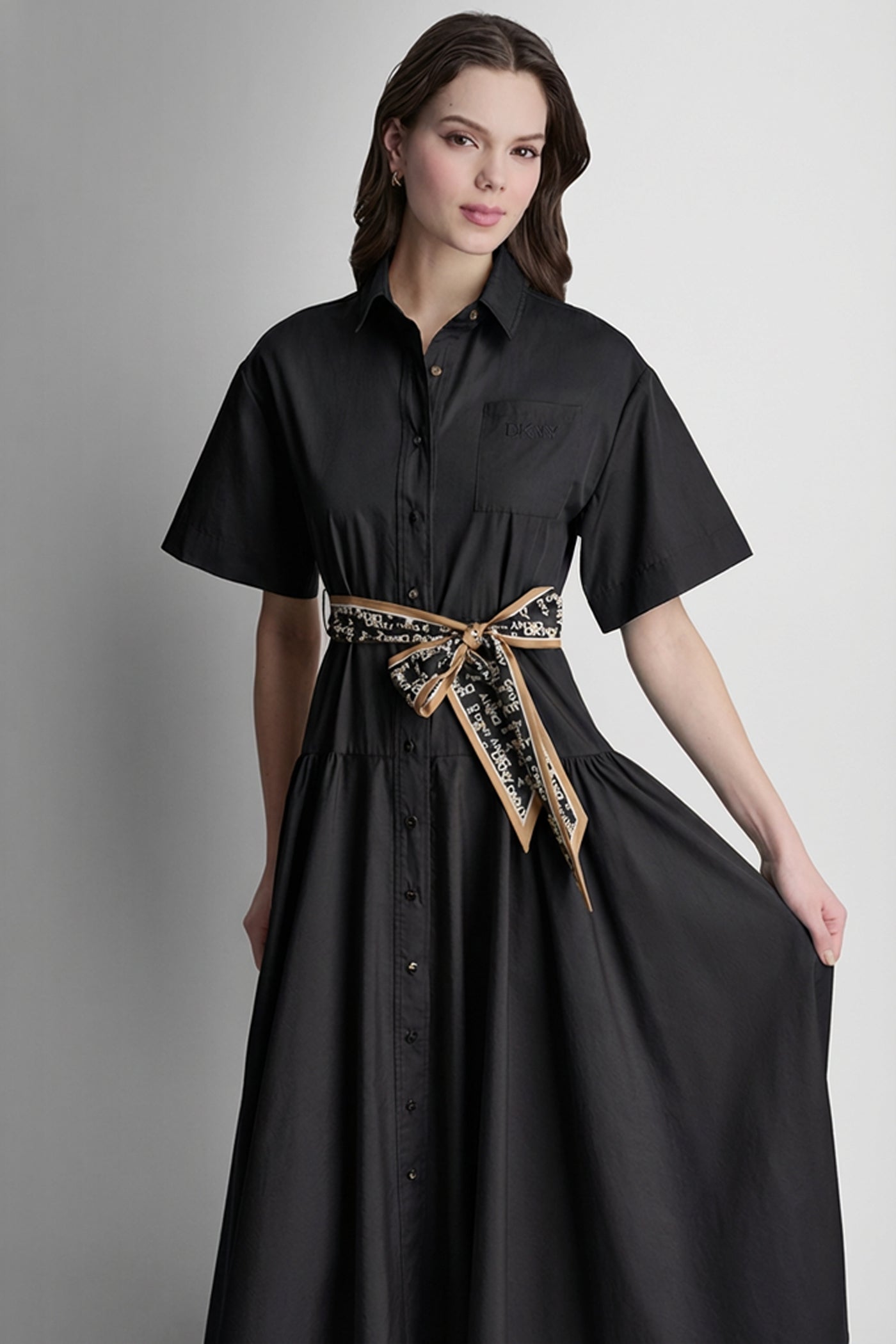 ELBOW SLEEVE BUTTON FRONT DRESS
