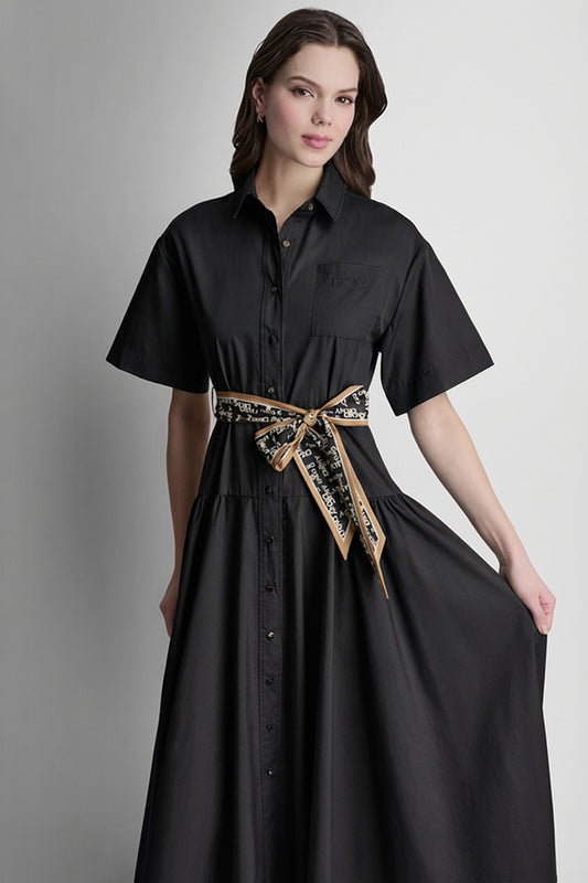 ELBOW SLEEVE BUTTON FRONT DRESS