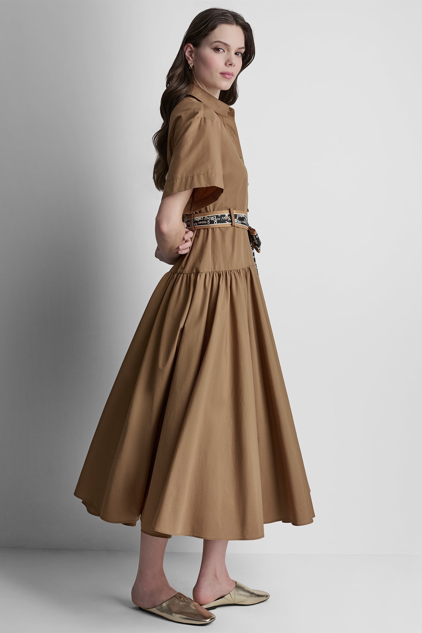 ELBOW SLEEVE BUTTON FRONT DRESS