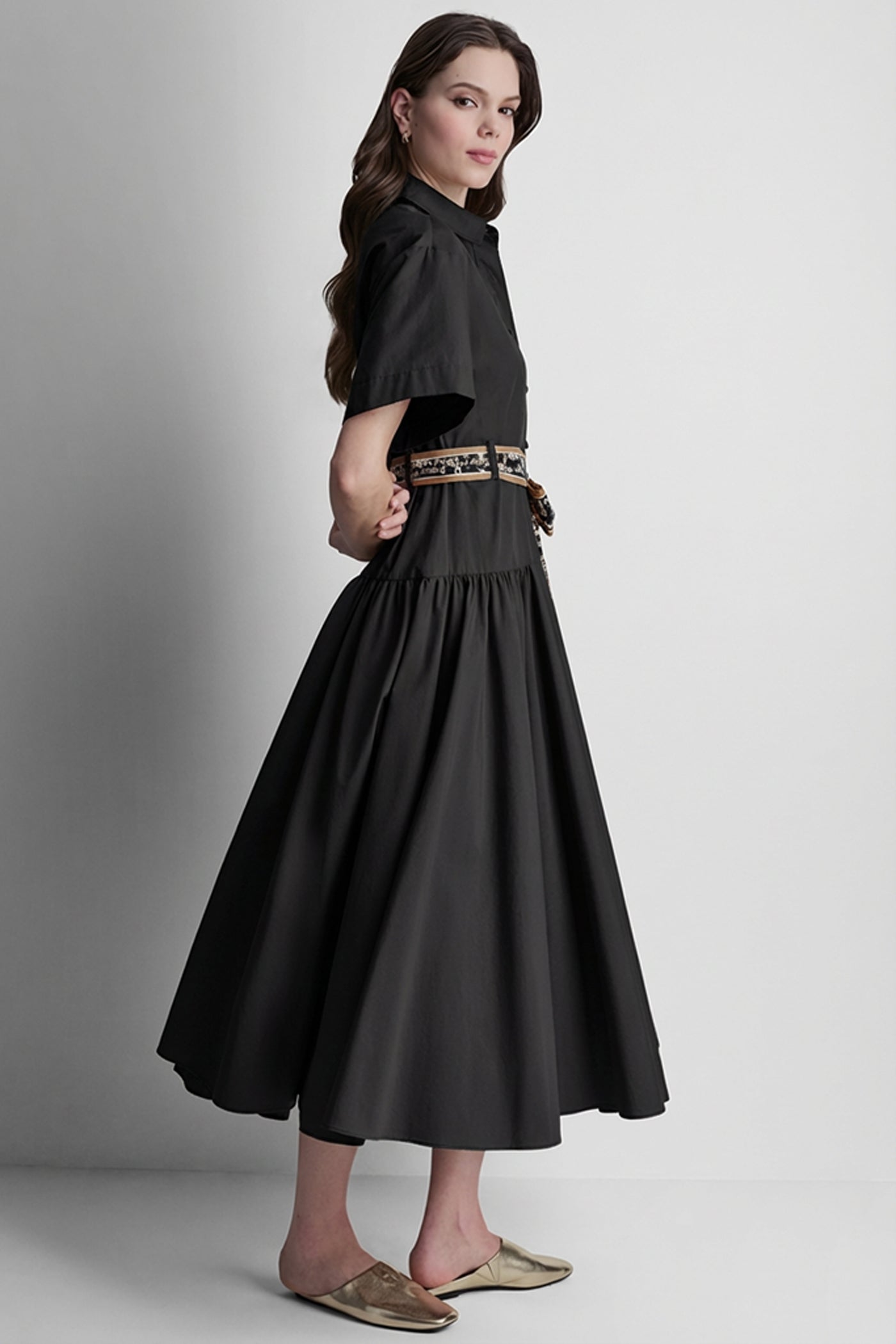 ELBOW SLEEVE BUTTON FRONT DRESS