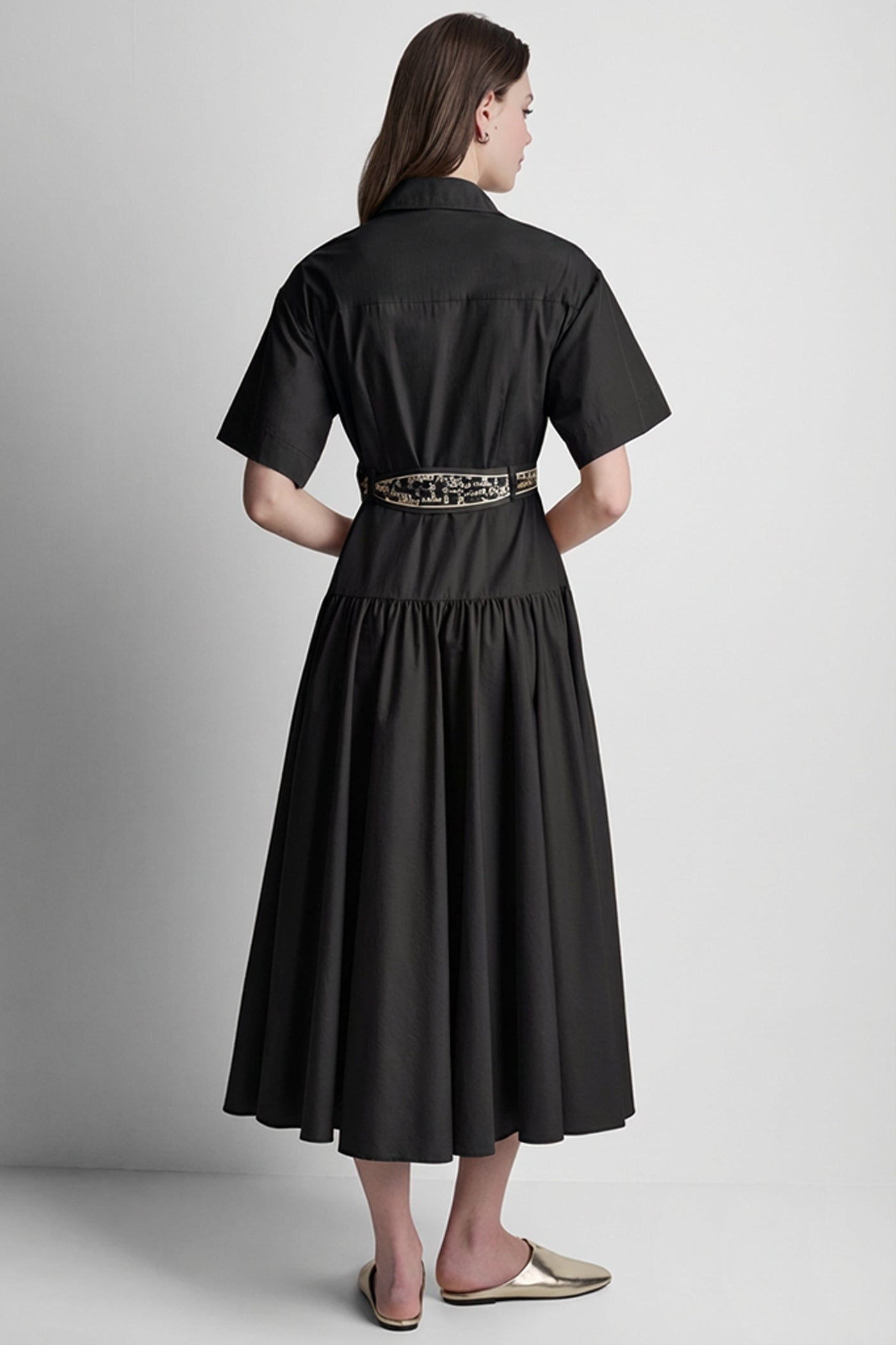 ELBOW SLEEVE BUTTON FRONT DRESS