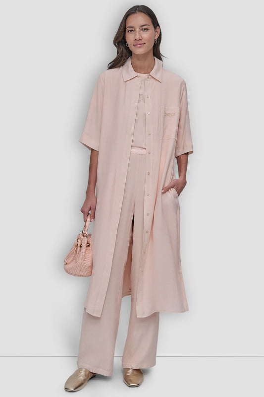 ELBOW SLEEVE LONG BUTTON FRONT SHIRT