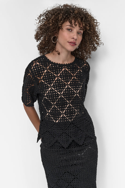 S/S COTTON CROCHET TEE