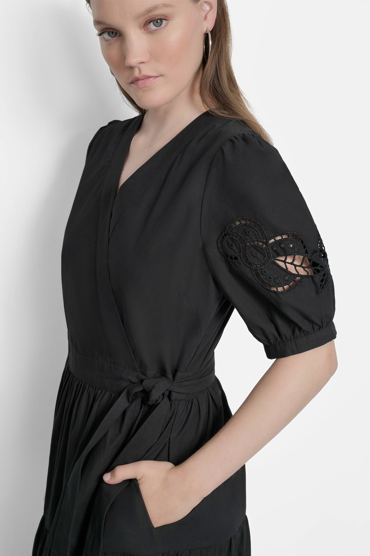 SHORT SLEEVE  TIERED POPLIN LONG DRESS