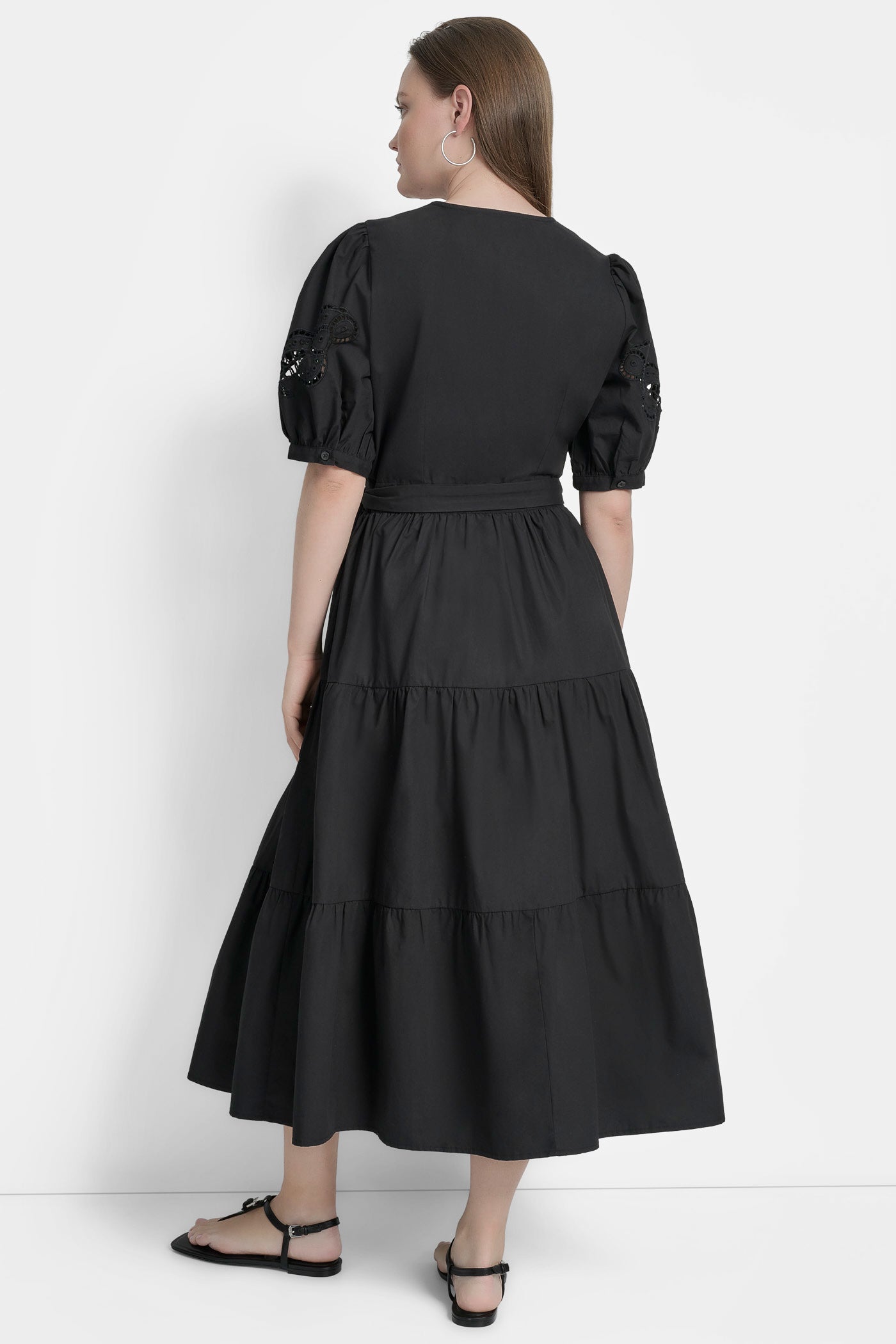 SHORT SLEEVE  TIERED POPLIN LONG DRESS