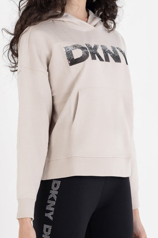 OMBRE SEQUIN LOGO HOODIE WITH KANGA POCKET