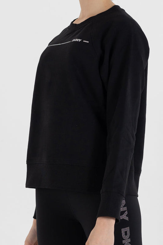 LONG SLEEVE CREW NECK RHINESTONE STRIPE LOGO RAGLAN PULLOVER