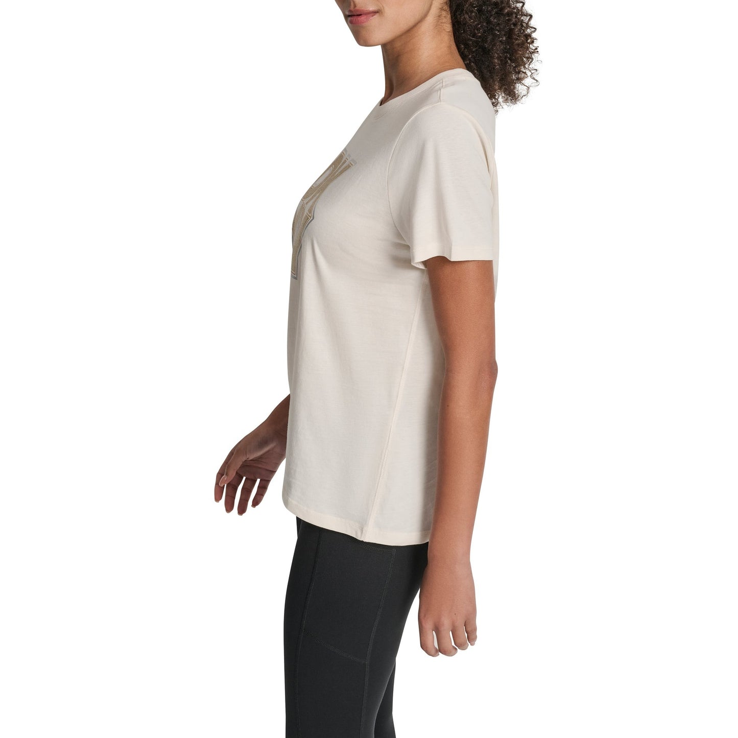 تيشيرت بفتحة رقبة مستديرة وأكمام قصيرة بتصميم لامع