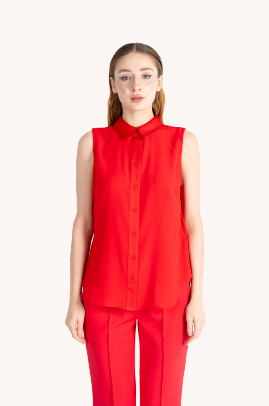 SLEEVELESS BUTTON FRONT BLOUSE