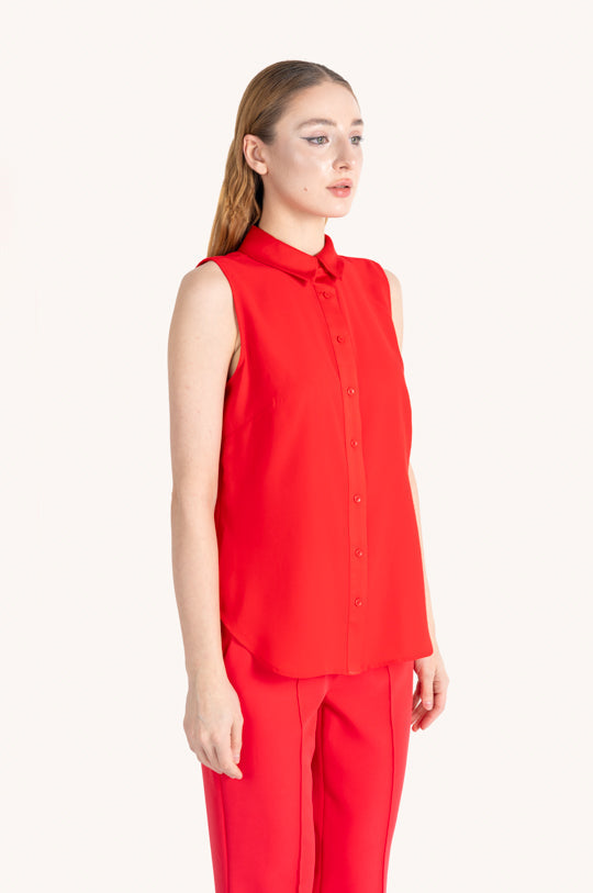 SLEEVELESS BUTTON FRONT BLOUSE