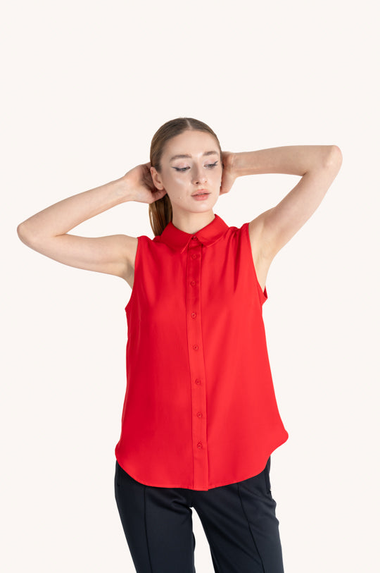 SLEEVELESS BUTTON FRONT BLOUSE