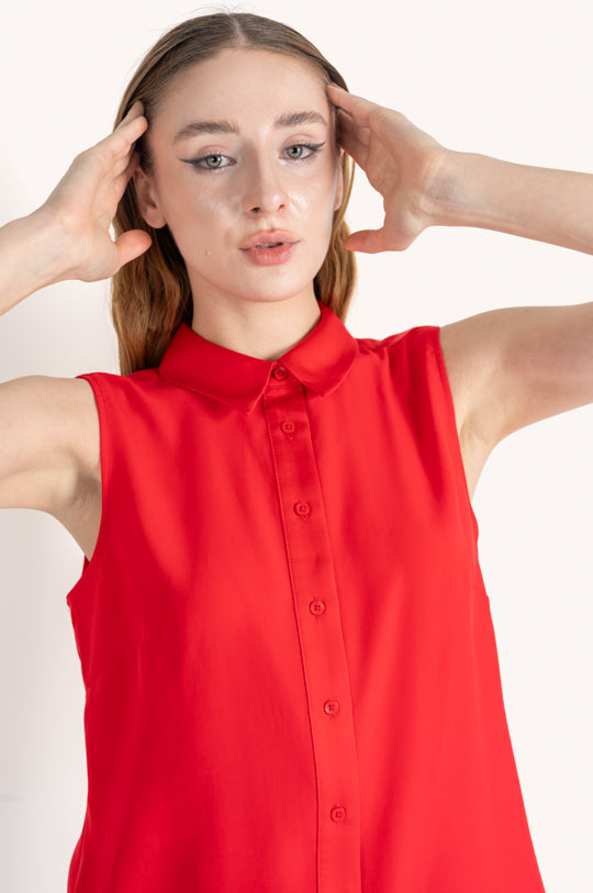 SLEEVELESS BUTTON FRONT BLOUSE