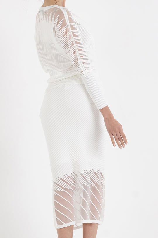 RIBBED MIDI SKIRT WITH SHEER DETAIL