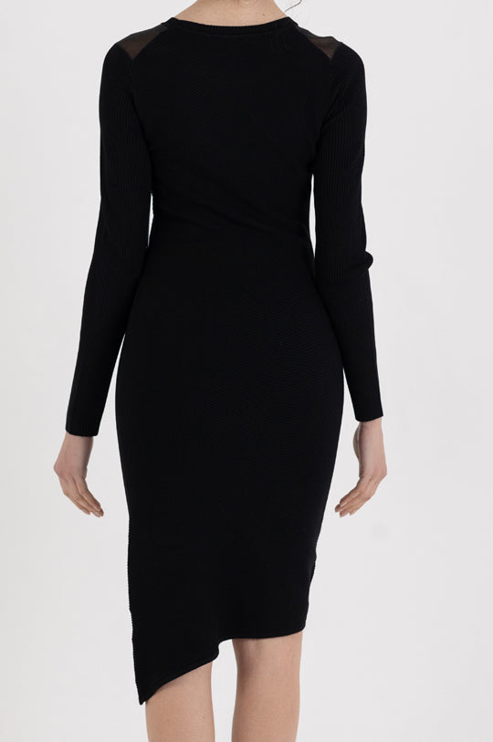 LONG SLEEVE MESH NCKLINE MIDI DRESS