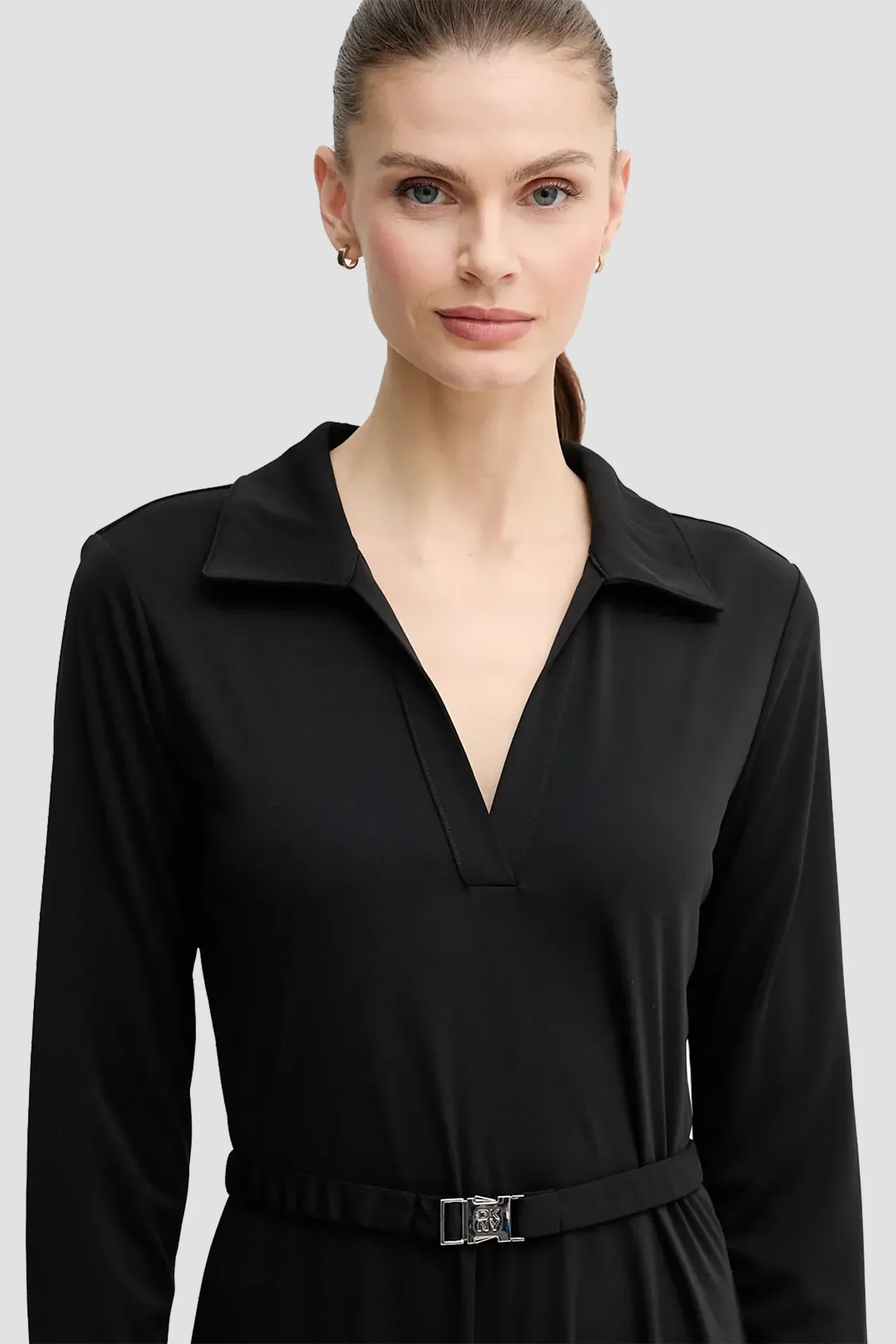 LONG SLEEVE COLLAR NECK MIDI DRESS