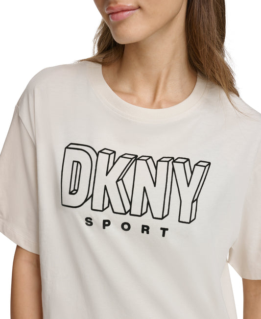Beige Small Sleeve Crew Neck T-Shirt With Logo