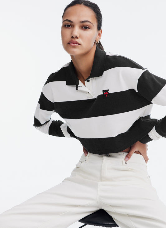 Long Sleeve Striped Crop Top With Logo