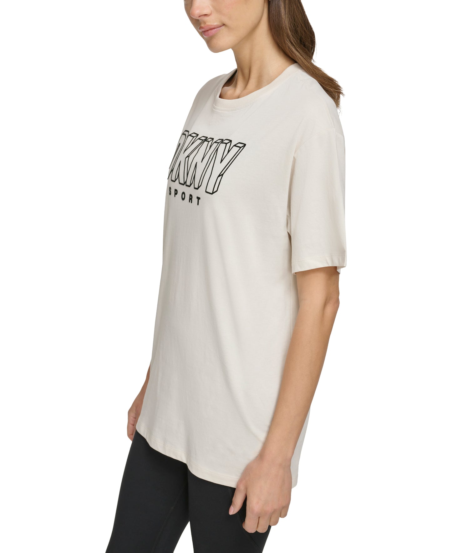 Beige Small Sleeve Crew Neck T-Shirt With Logo