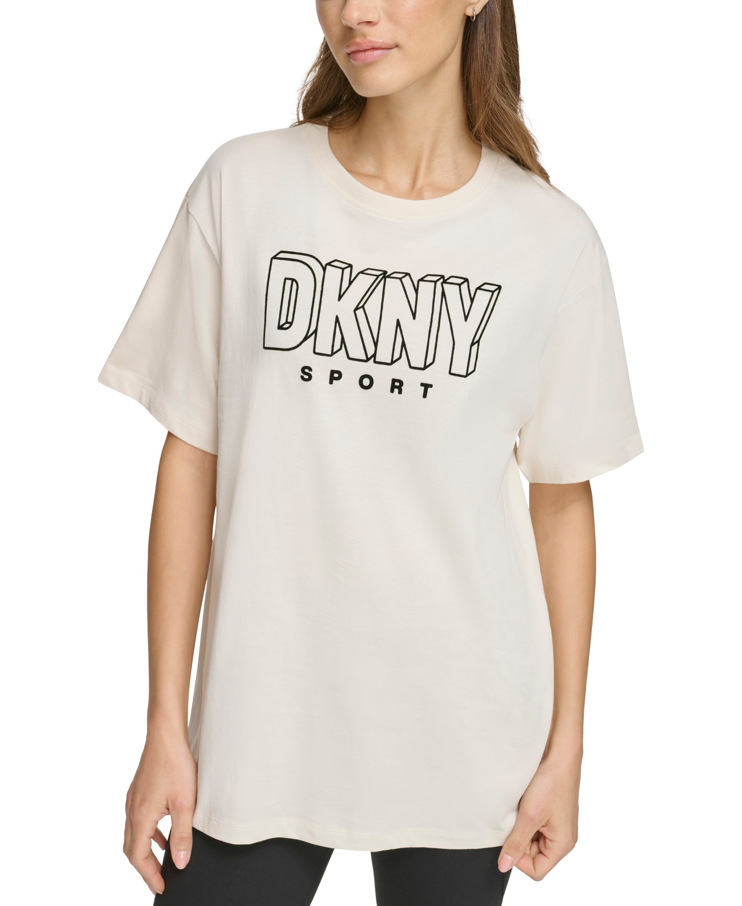 Beige Small Sleeve Crew Neck T-Shirt With Logo