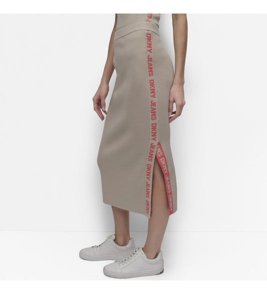 SIDE LOGO RIB MIDI SKIRT