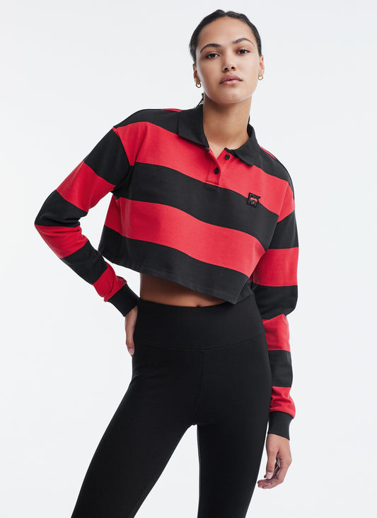 Long Sleeve Striped Crop Top With Logo