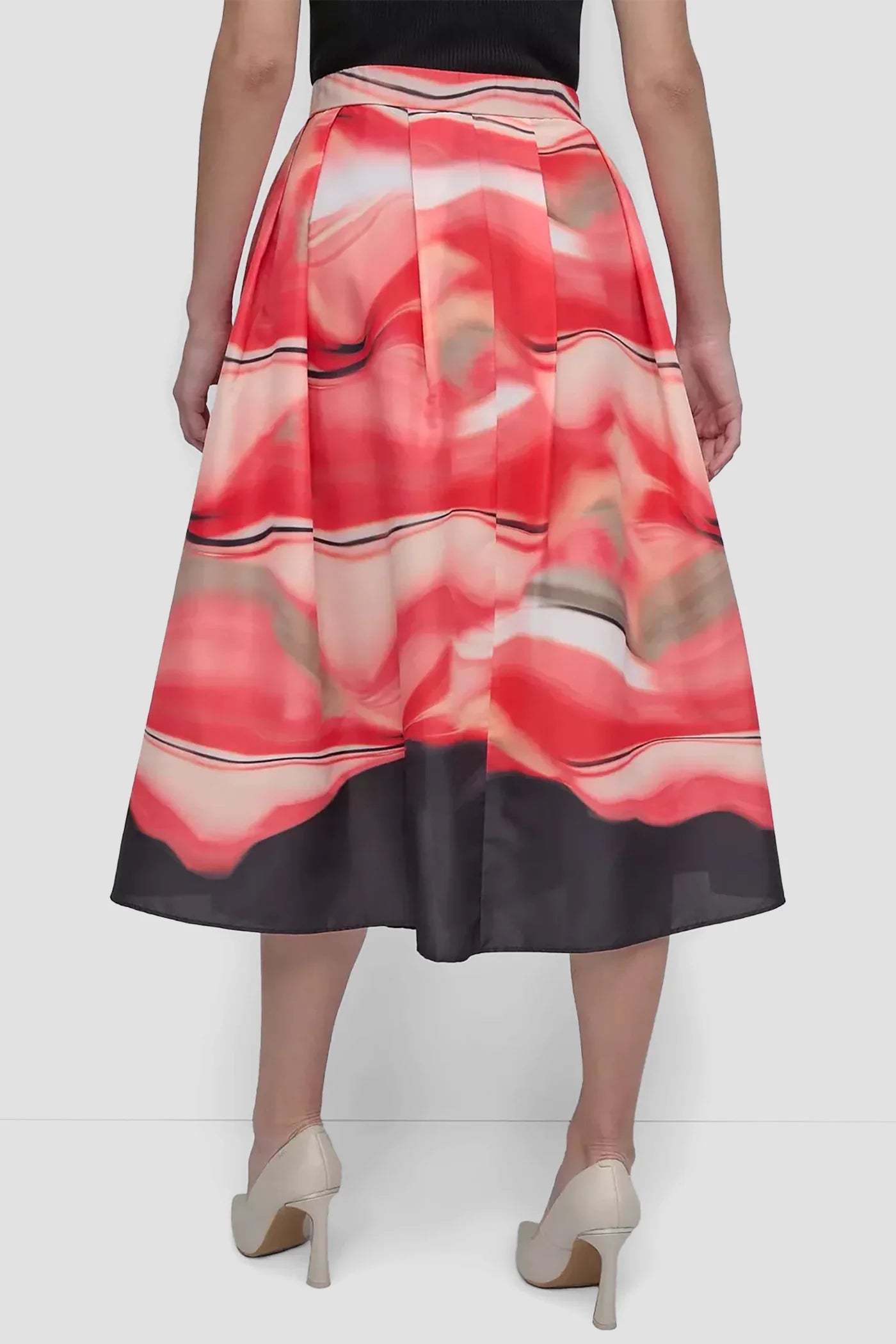 FRONT ZIP BORDER PRINT SKIRT